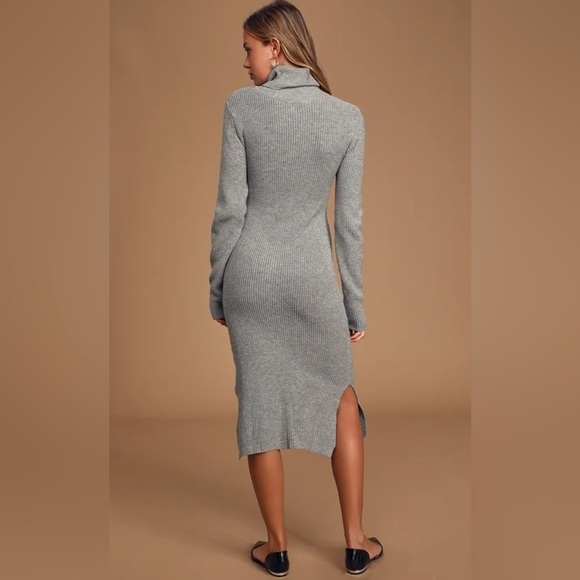 NWT Lulus Sheerah Heather Grey Turtleneck Knit Midi Sweater Dress Sz S - Picture 2 of 12